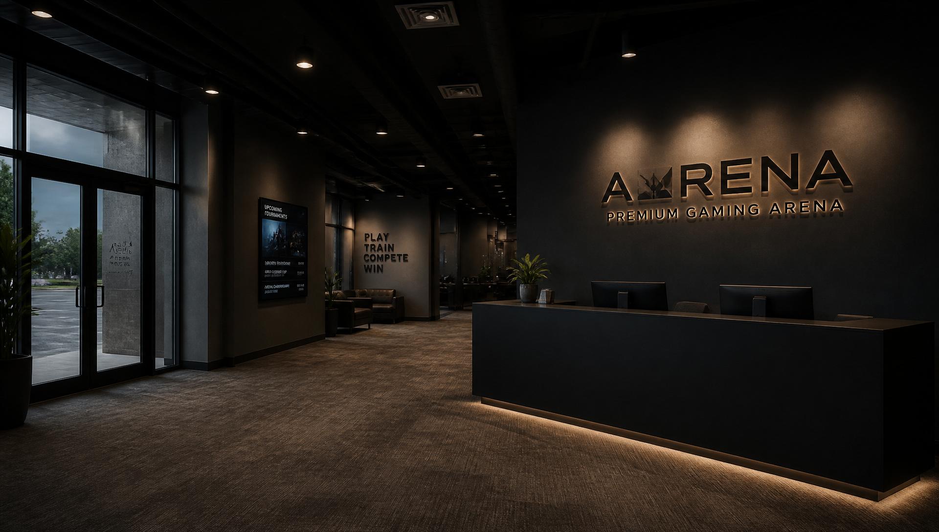Cinematic render of the Level Up Gaming Arena reception